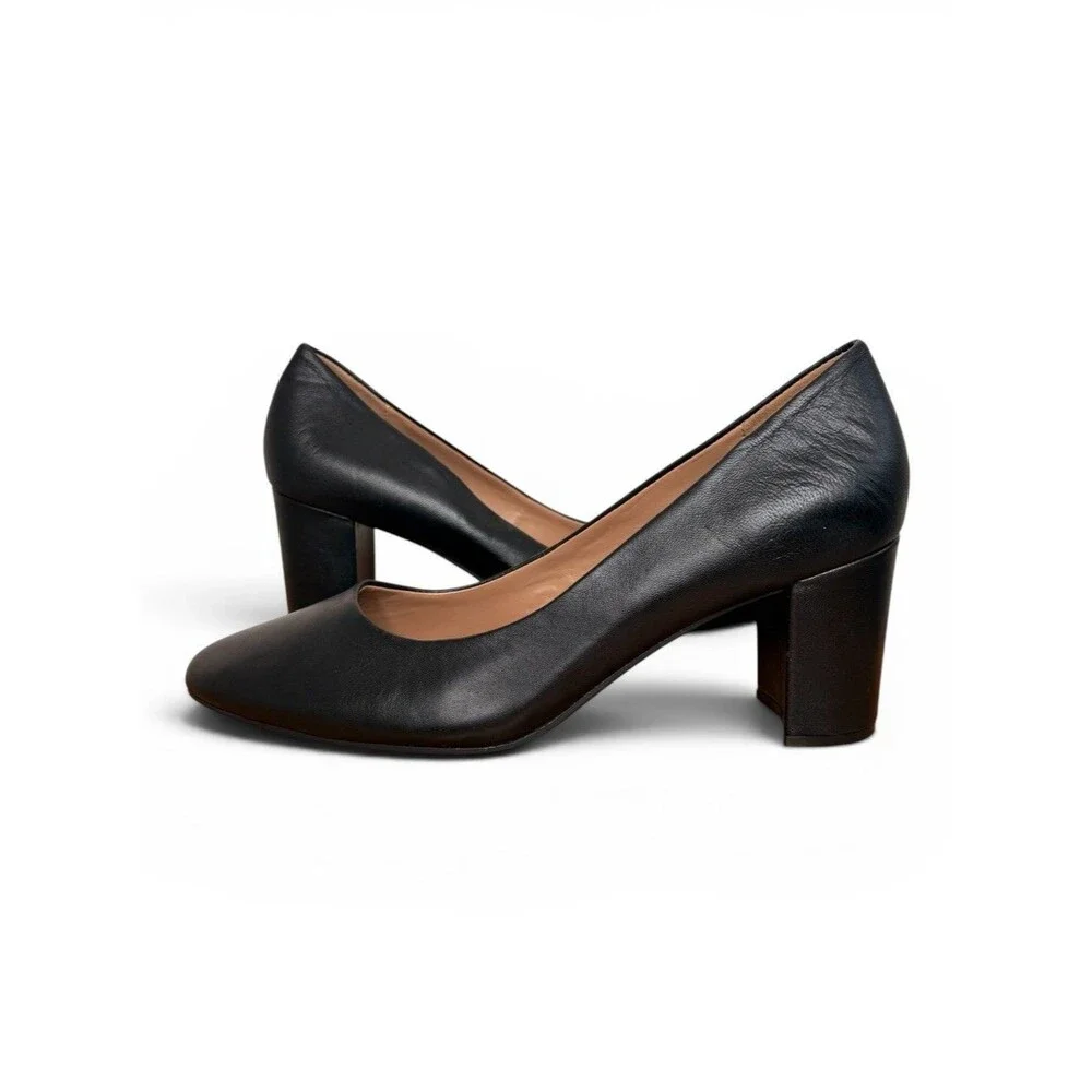 Aerosoles Bette Pumps Size 12 Leather Black Block Heel Pointed Toe Classic